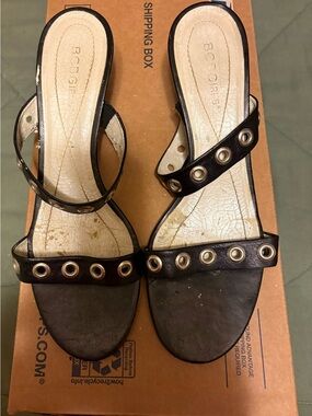 BCBGirls Black Grommet Strap Heeled Sandals